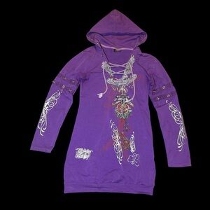 Christian Audigier Purple Hoodie Dress